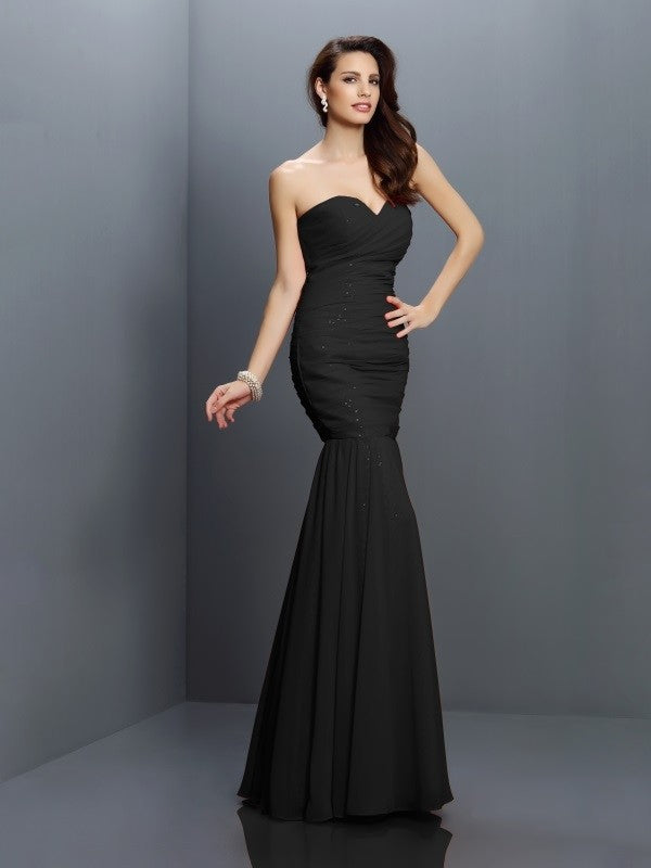 Mermaid Gorgeous Sweetheart Pleats Sleeveless Long Chiffon Bridesmaid Dresses-Ballbella
