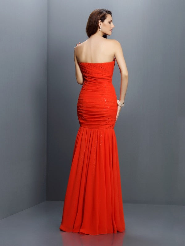Mermaid Gorgeous Sweetheart Pleats Sleeveless Long Chiffon Bridesmaid Dresses-Ballbella