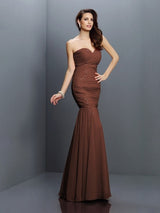 Mermaid Gorgeous Sweetheart Pleats Sleeveless Long Chiffon Bridesmaid Dresses-Ballbella