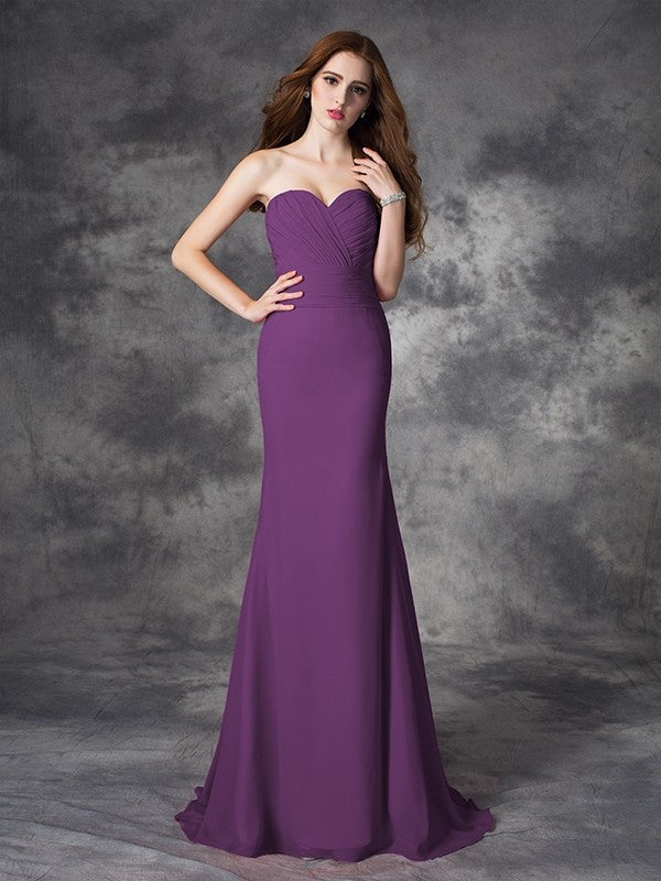Mermaid Gorgeous Sweetheart Ruched Sleeveless Long Chiffon Bridesmaid Dresses Mermaid Gorgeous Sweetheart Ruched Sleeveless Long Chiffon Bridesmaid Dresses