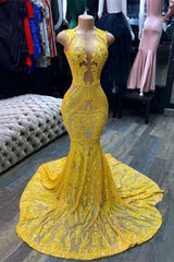 Mermaid Halter Floor-length Sleeveless Open Back Sequined Appliques Lace Prom Dress-Ballbella
