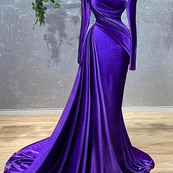Mermaid High Neck Asymmetrical Floor-length Long Sleeve Flower Prom Dress Mermaid High Neck Asymmetrical Floor-length Long Sleeve Flower Prom Dress