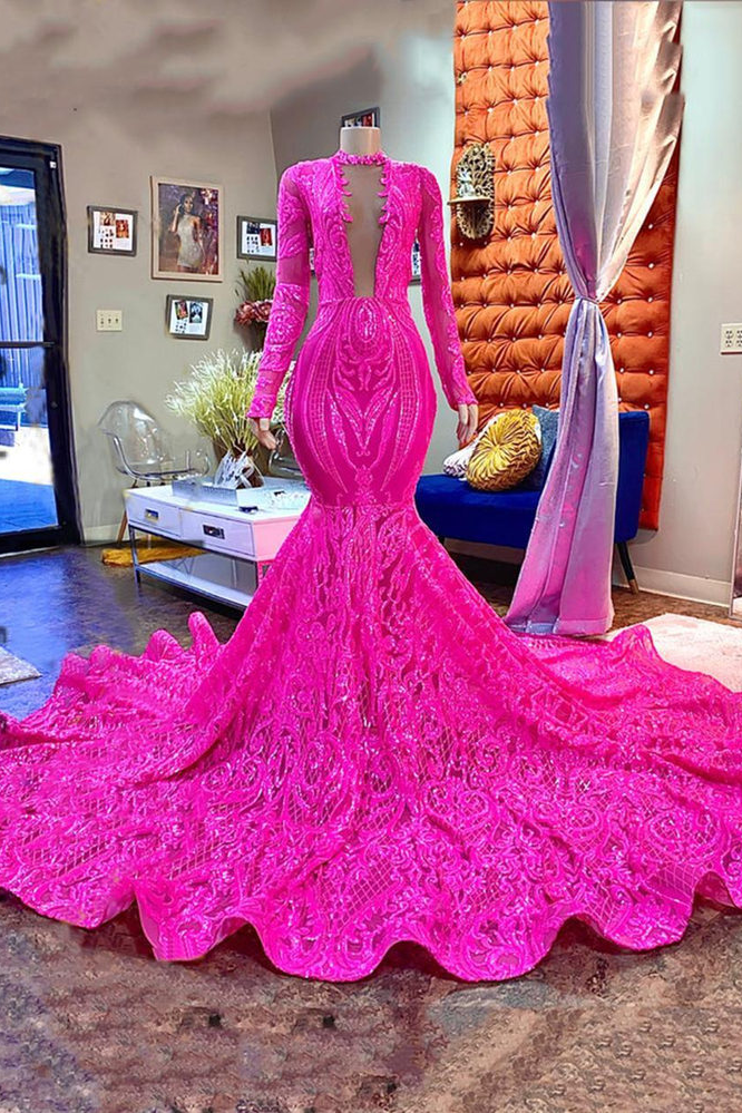 Modern Lace Appliques Prom Dress Long Mermaid Ball Dresses Long Sleeves main image 0