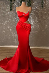 Mermaid High Split Asymmetrical Spaghetti strap Floor-length Prom Dress-Ballbella