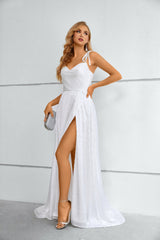 Mermaid High Split Sweetheart Spaghetti strap Floor-length Sleeveless Backless Prom Dresses-Ballbella