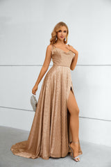 Mermaid High Split Sweetheart Spaghetti strap Floor-length Sleeveless Backless Prom Dresses-Ballbella