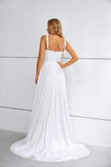 Mermaid High Split Sweetheart Spaghetti strap Floor-length Sleeveless Backless Prom Dresses-Ballbella
