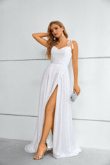Mermaid High Split Sweetheart Spaghetti strap Floor-length Sleeveless Backless Prom Dresses-Ballbella