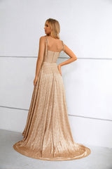 Mermaid High Split Sweetheart Spaghetti strap Floor-length Sleeveless Backless Prom Dresses-Ballbella