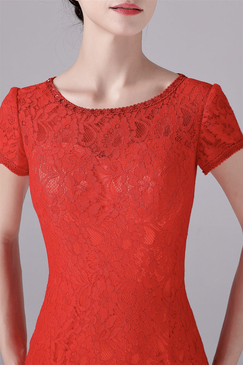 Mermaid Jewel Lace Floor Length Short sleeves Vintage mother's dress-Ballbella