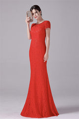 Mermaid Jewel Lace Floor Length Short sleeves Vintage mother's dress-Ballbella