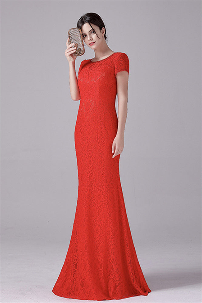 Mermaid Jewel Lace Floor Length Short sleeves Vintage mother's dress-Ballbella