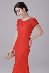 Mermaid Jewel Lace Floor Length Short sleeves Vintage mother's dress-Ballbella