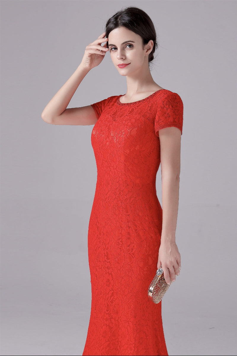 Mermaid Jewel Lace Floor Length Short sleeves Vintage mother's dress-Ballbella
