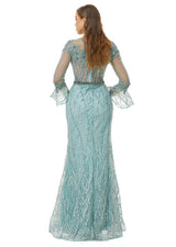 Mermaid Jewel Lace Sequined Ankle Lengt Long Sleeve Prom Dress-Ballbella