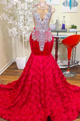 Mermaid Jewel Lace Sequined Applique Sleeveless Floor-length Prom Dress-Ballbella