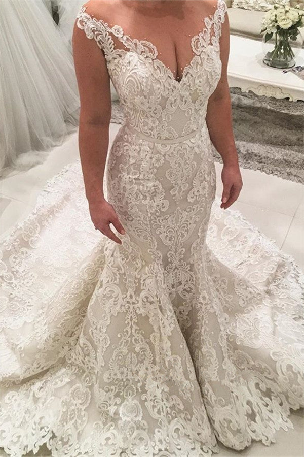 Mermaid Lace Wedding Dresses Sleeveless Classic Dresses for Weddings-Ballbella