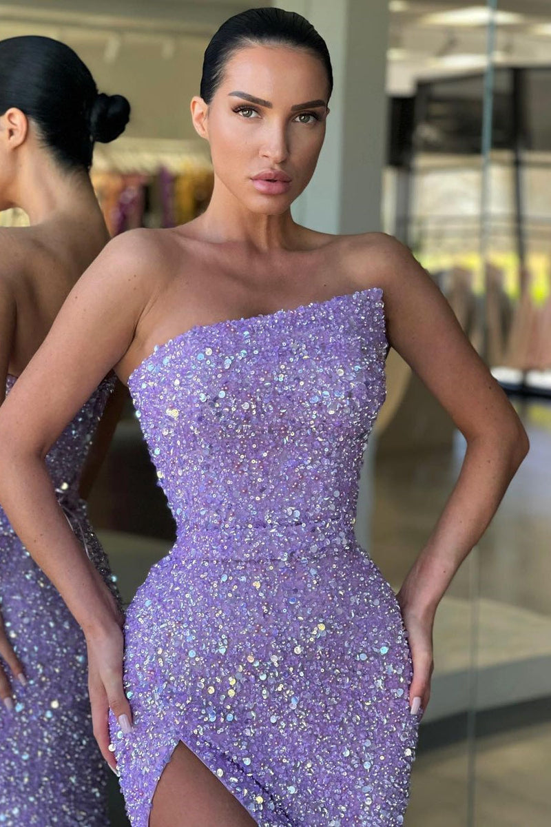 Mermaid Off-the-shoulder Sequined Floor-length High Split Open Back Prom Dress Mermaid Off-the-shoulder Sequined Floor-length High Split Open Back Prom Dress