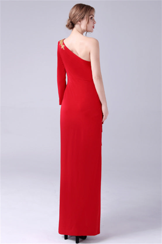 Mermaid One Shoulder Ankle-length Asymmetrical Applique mother's dress-Ballbella