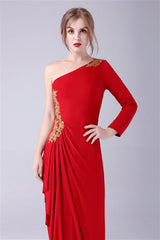 Mermaid One Shoulder Ankle-length Asymmetrical Applique mother's dress-Ballbella
