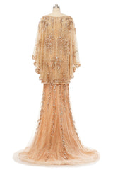 Mermaid Round Floor-length Long Sleeve Sequined Beading Gorgeous Prom Dresses-Ballbella