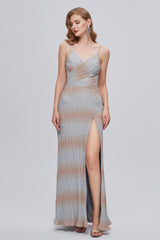 Mermaid Spaghetti strap Ankle Length Sleeveless Open Back Split Front Modest Prom Dress-Ballbella