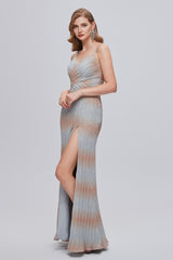 Mermaid Spaghetti strap Ankle Length Sleeveless Open Back Split Front Modest Prom Dress-Ballbella