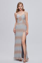 Mermaid Spaghetti strap Ankle Length Sleeveless Open Back Split Front Modest Prom Dress-Ballbella