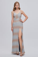 Mermaid Spaghetti strap Ankle Length Sleeveless Open Back Split Front Modest Prom Dress-Ballbella