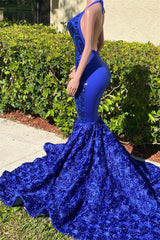 Mermaid Spaghetti strap Appliques Lace Sequined Open Back Floor-length Sleeveless Prom Dress-Ballbella