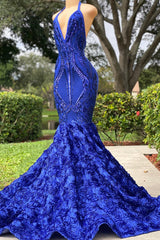Mermaid Spaghetti strap Appliques Lace Sequined Open Back Floor-length Sleeveless Prom Dress-Ballbella