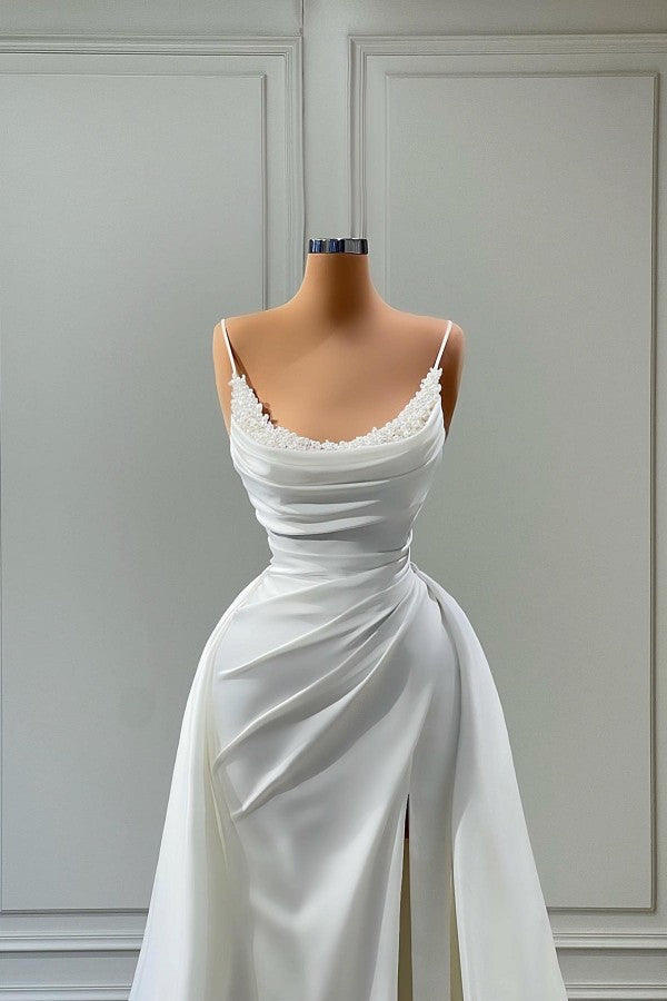 Mermaid Spaghetti strap Floor-length Sleeveless High Split With Side Train Prom Dress-Ballbella
