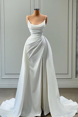 Mermaid Spaghetti strap Floor-length Sleeveless High Split With Side Train Prom Dress-Ballbella