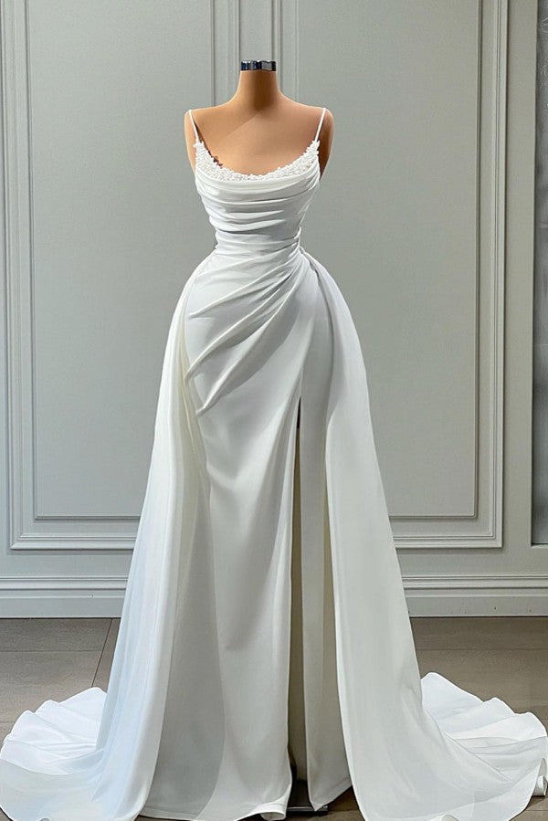 Mermaid Spaghetti strap Floor-length Sleeveless High Split With Side Train Prom Dress-Ballbella