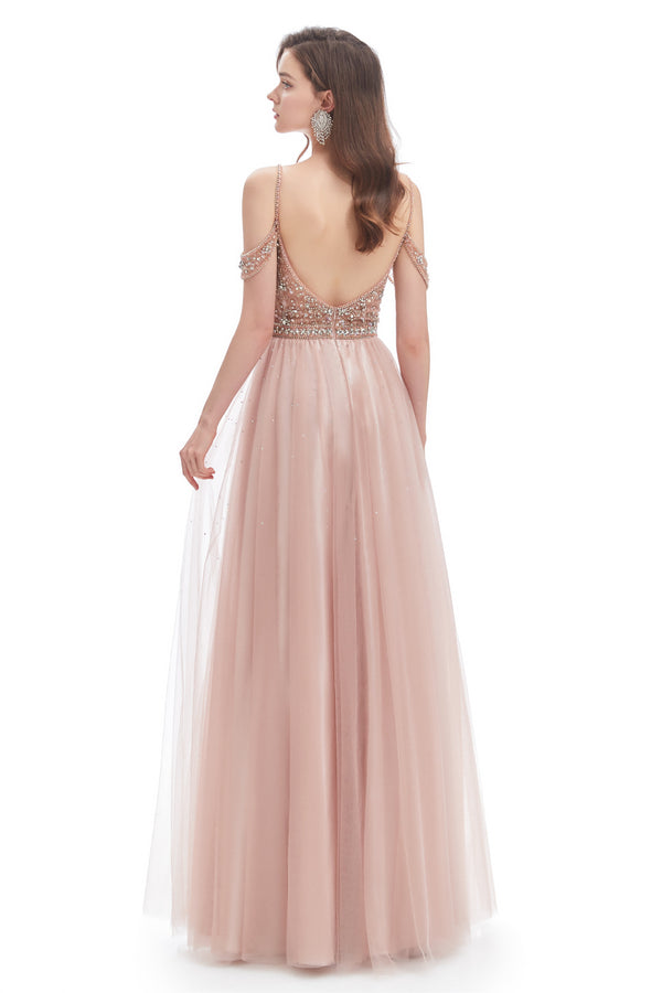 Mermaid Spaghetti strap Off-the-shoulder Beaded Lace Floor-length Sequined Prom Dress-Ballbella