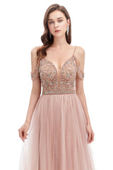 Mermaid Spaghetti strap Off-the-shoulder Beaded Lace Floor-length Sequined Prom Dress-Ballbella