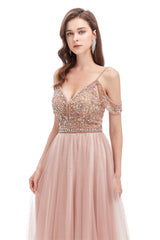 Mermaid Spaghetti strap Off-the-shoulder Beaded Lace Floor-length Sequined Prom Dress-Ballbella