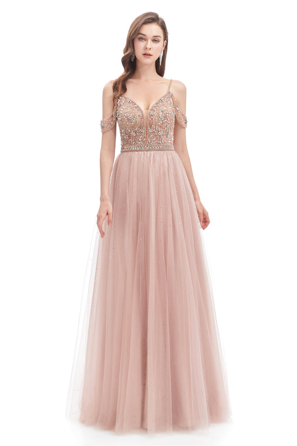 Mermaid Spaghetti strap Off-the-shoulder Beaded Lace Floor-length Sequined Prom Dress-Ballbella