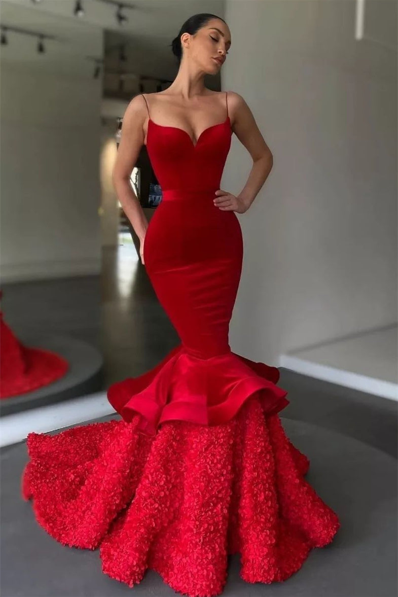 Mermaid Spaghetti Strap Sweetheart Floor-length Sleeveless Red High Split Prom Dresses main image 0