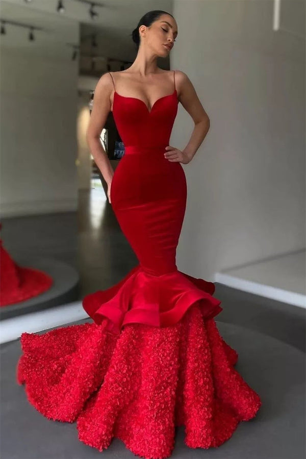 Mermaid Spaghetti strap Sweetheart Floor-length Sleeveless Prom Dress-Ballbella