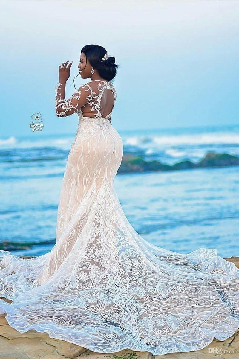 Mermaid Strapless Chapel Train Long Sleeves Tulle Lace Beading Wedding Dress Mermaid Strapless Chapel Train Long Sleeves Tulle Lace Beading Wedding Dress
