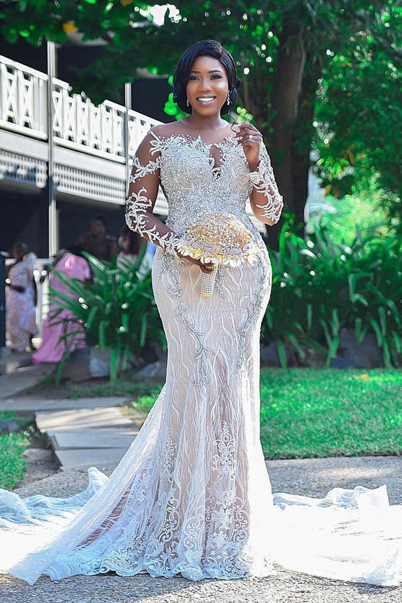 Mermaid Strapless Chapel Train Long Sleeves Tulle Lace Beading Wedding Dress Mermaid Strapless Chapel Train Long Sleeves Tulle Lace Beading Wedding Dress