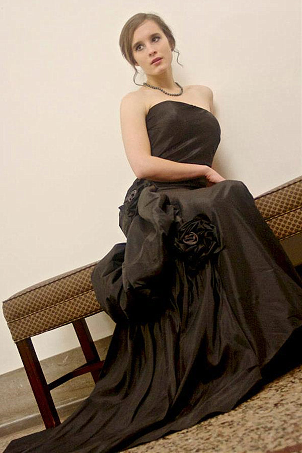 Mermaid Strapless Floor Length Chiffon Handmade Flower Glam Prom Dress-Ballbella
