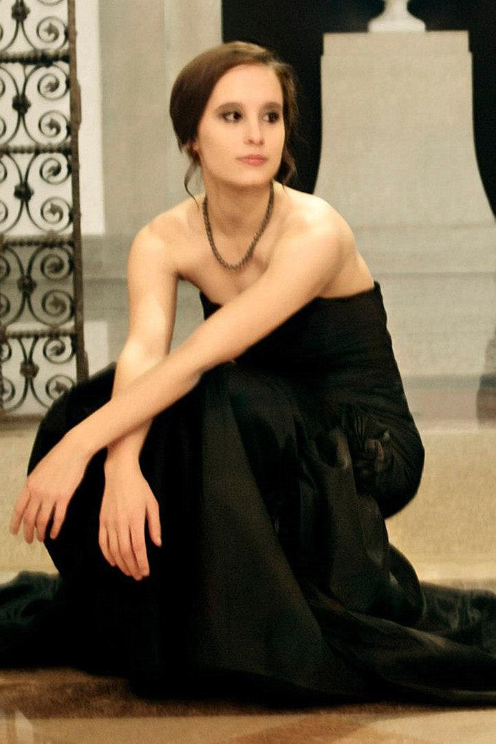 Mermaid Strapless Floor Length Chiffon Handmade Flower Glam Prom Dress-Ballbella