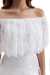 Mermaid Strapless Floor-length Off-the-shoulder Appliques Lace Short Sleeve Floor-length Wedding Dress-Ballbella
