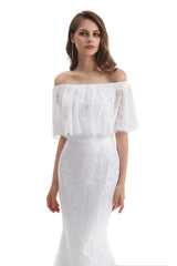 Mermaid Strapless Floor-length Off-the-shoulder Appliques Lace Short Sleeve Floor-length Wedding Dress-Ballbella