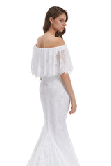 Mermaid Strapless Floor-length Off-the-shoulder Appliques Lace Short Sleeve Floor-length Wedding Dress-Ballbella