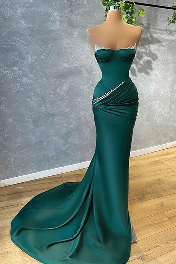 Mermaid Strapless Floor-length Sleeveless Open Back Prom Dress-Ballbella