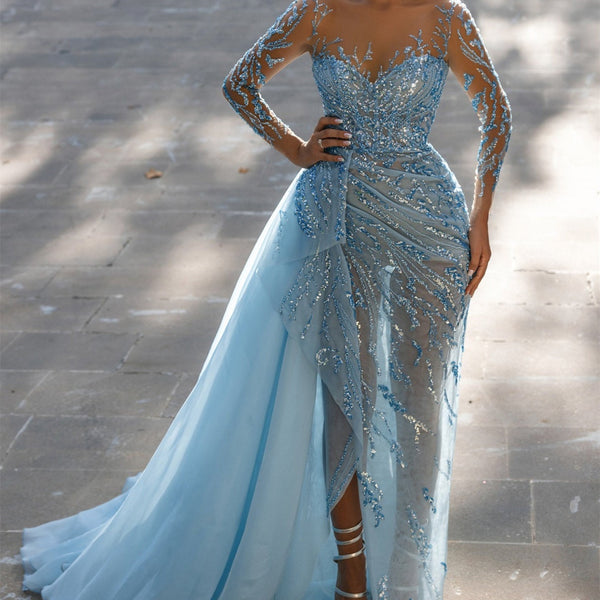 sweetheart strapless sequins long train mermaid prom dresses with sleeves Sweetheart Prom Dress with Long Sleeves On Sale-Bridelily