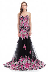 Mermaid Strapless Sweetheart Lace Sequined Floor-length Sleeveless Backless Prom Dress-Ballbella